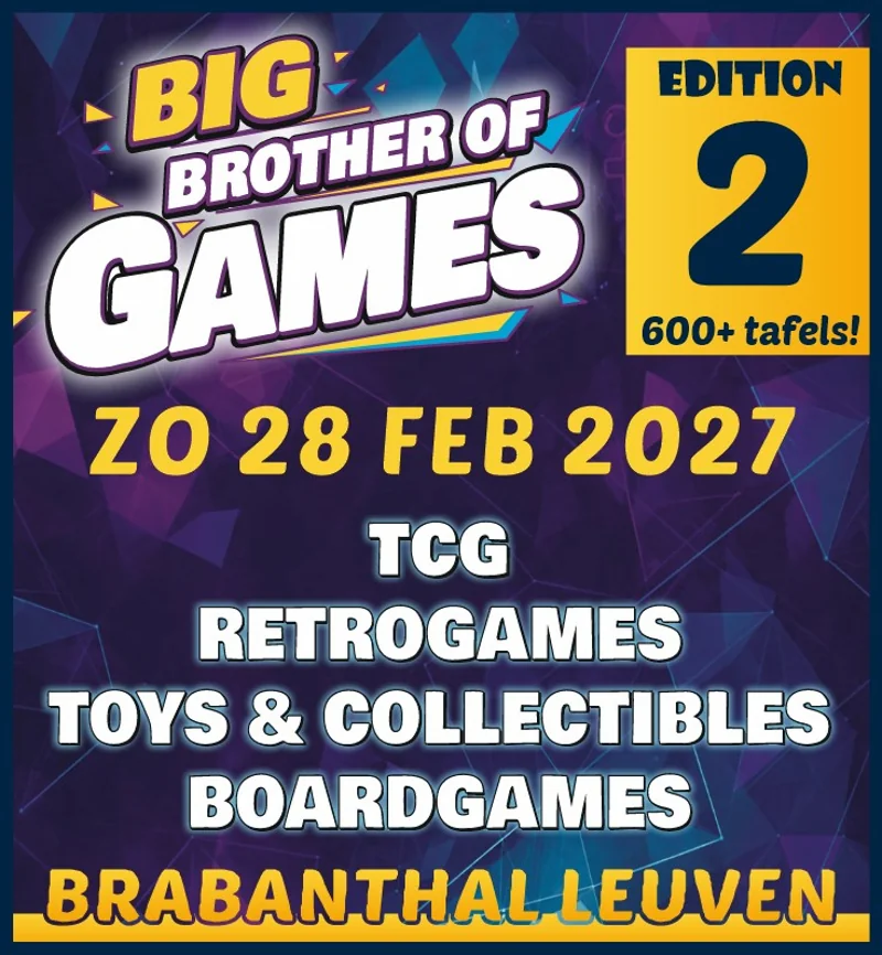 Poster voor retrogamebeurs Big Brother of Games op 28-02-2027 in Leuven